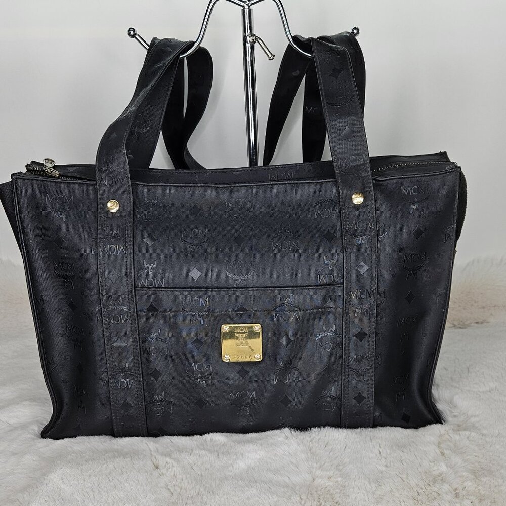 MCM Black Visetos Shopper Bag